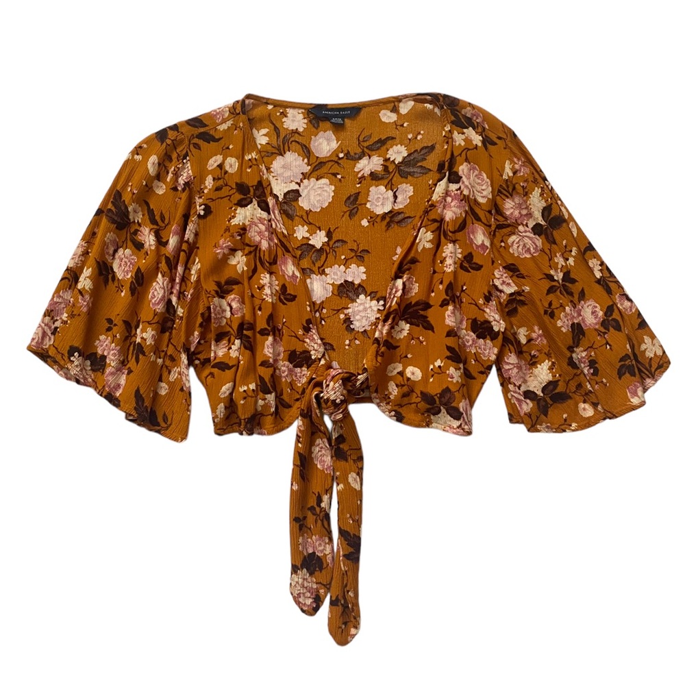 American Eagle Floral Tie Front Crop Top Size Small